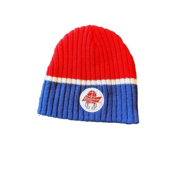 Budweiser Hockey Night in Canada Knit Skull Hat Ski Cap Red Blue One Size - Picture 1 of 6